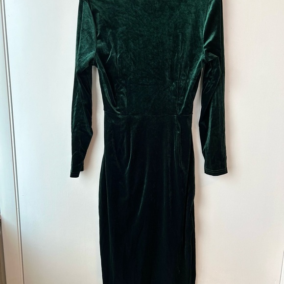 Velvet Wrap V Neck Long Sleeve Split Wrap Dress - Green, Large, New - Picture 5 of 5